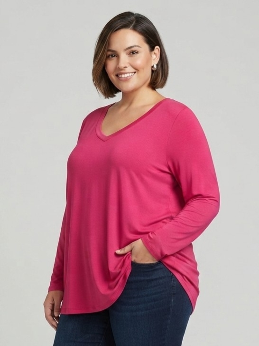 torrid Super Soft  Fuchsia V-Neck Long Sleeve Tee Size 3